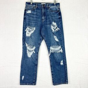 JBD Just Black Denim Distressed Straight Leg Jeans Size 29 Medium Wash High Rise